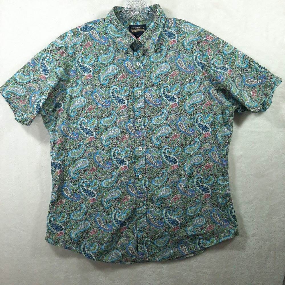 Cremieux Premium Denim Mens XL Short Sleeve Paisley Button Shirt Cotton Multi - Picture 2 of 10